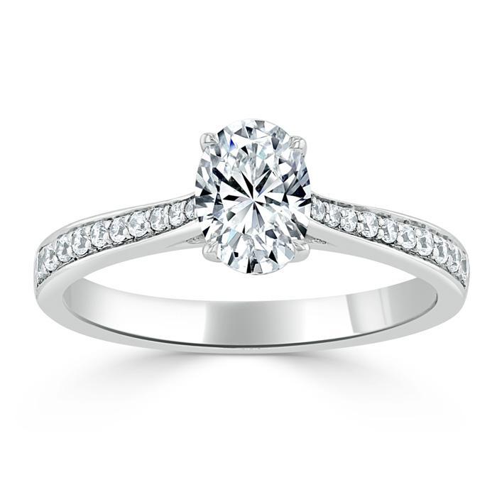 0.94 CT Oval Cut Solitaire Moissanite Engagement Ring With Pave Setting 2