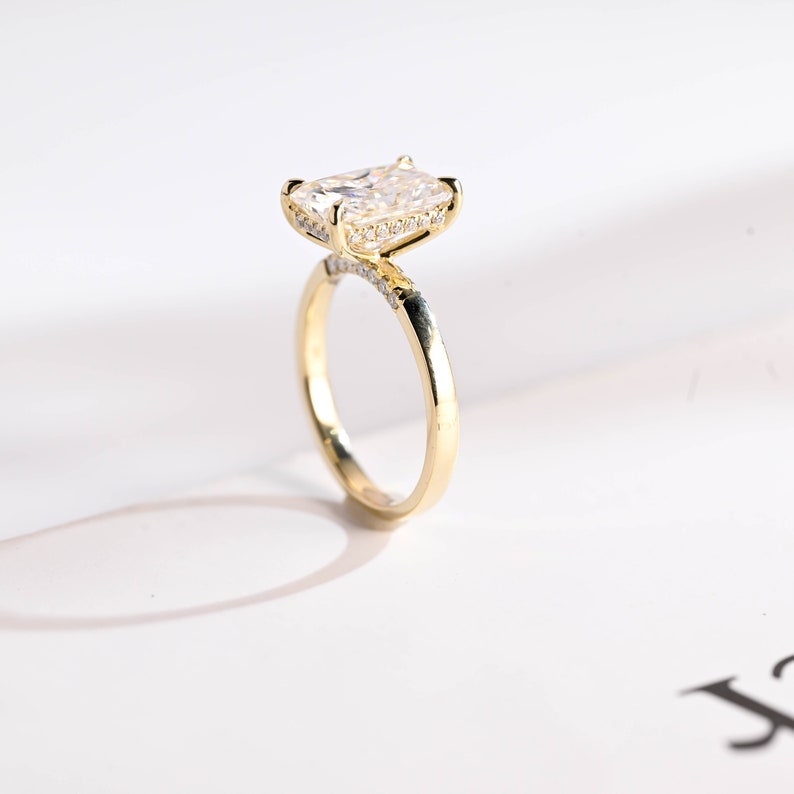2.5 CT Radiant Hidden Halo Moissanite Engagement Ring