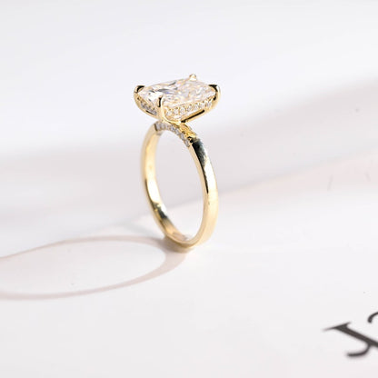2.5 CT Radiant Hidden Halo Moissanite Engagement Ring