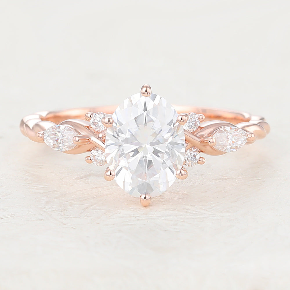 1.33 CT Oval Shaped Moissanite Engagement Ring In Cluster Design