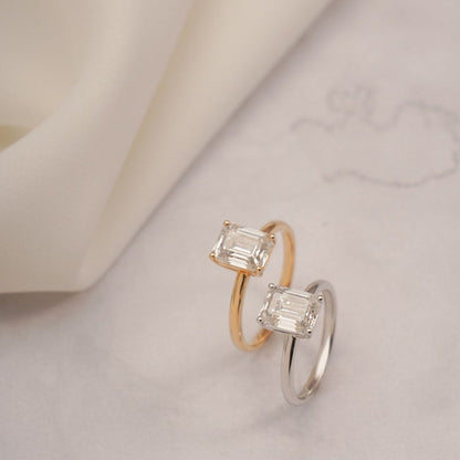 2.0 CT Emerald Solitaire Moissanite Engagement Ring
