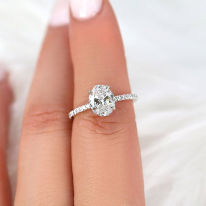 1.5 CT Oval Hidden Halo & Pave Moissanite Engagement Ring