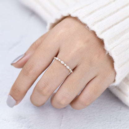 0.44 TCW Marquise & Round Shaped Moissanite Half Eternity Wedding Band