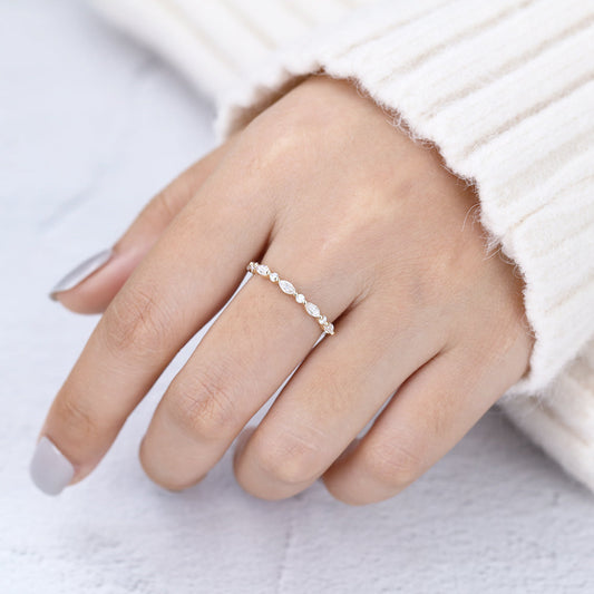 0.44 TCW Marquise & Round Shaped Moissanite Half Eternity Wedding Band