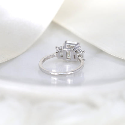 3.6 CT Emerald Three Stone Moissanite Engagement Ring