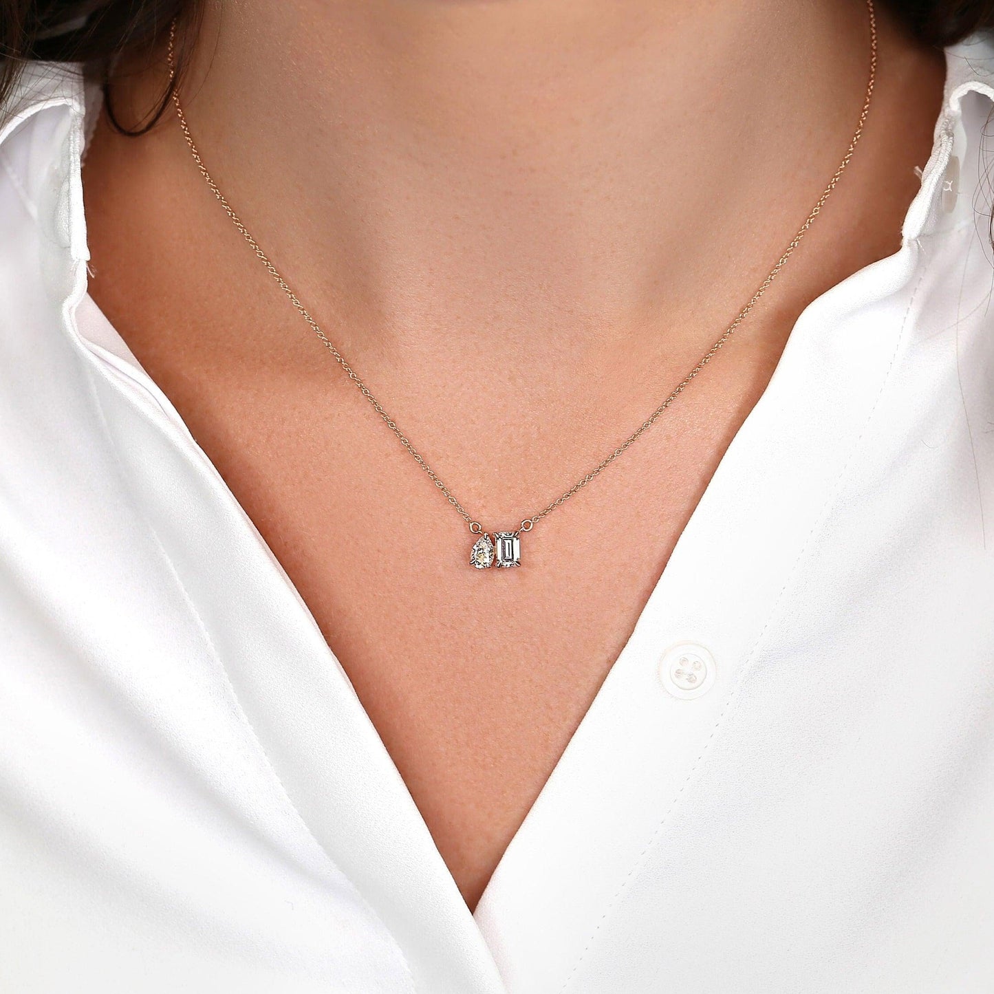 0.5 TCW Pear & Emerald Moissanite Two Stone Necklace