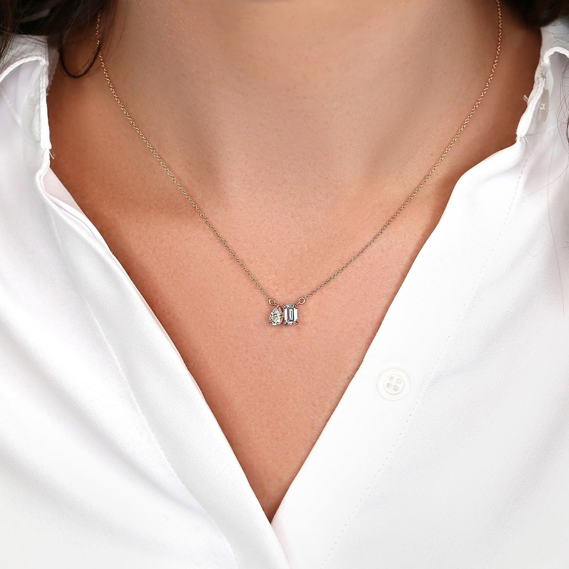 0.5 TCW Pear & Emerald Moissanite Two Stone Necklace