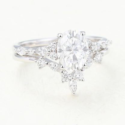 1.33 CT Oval Cluster Moissanite Bridal Set