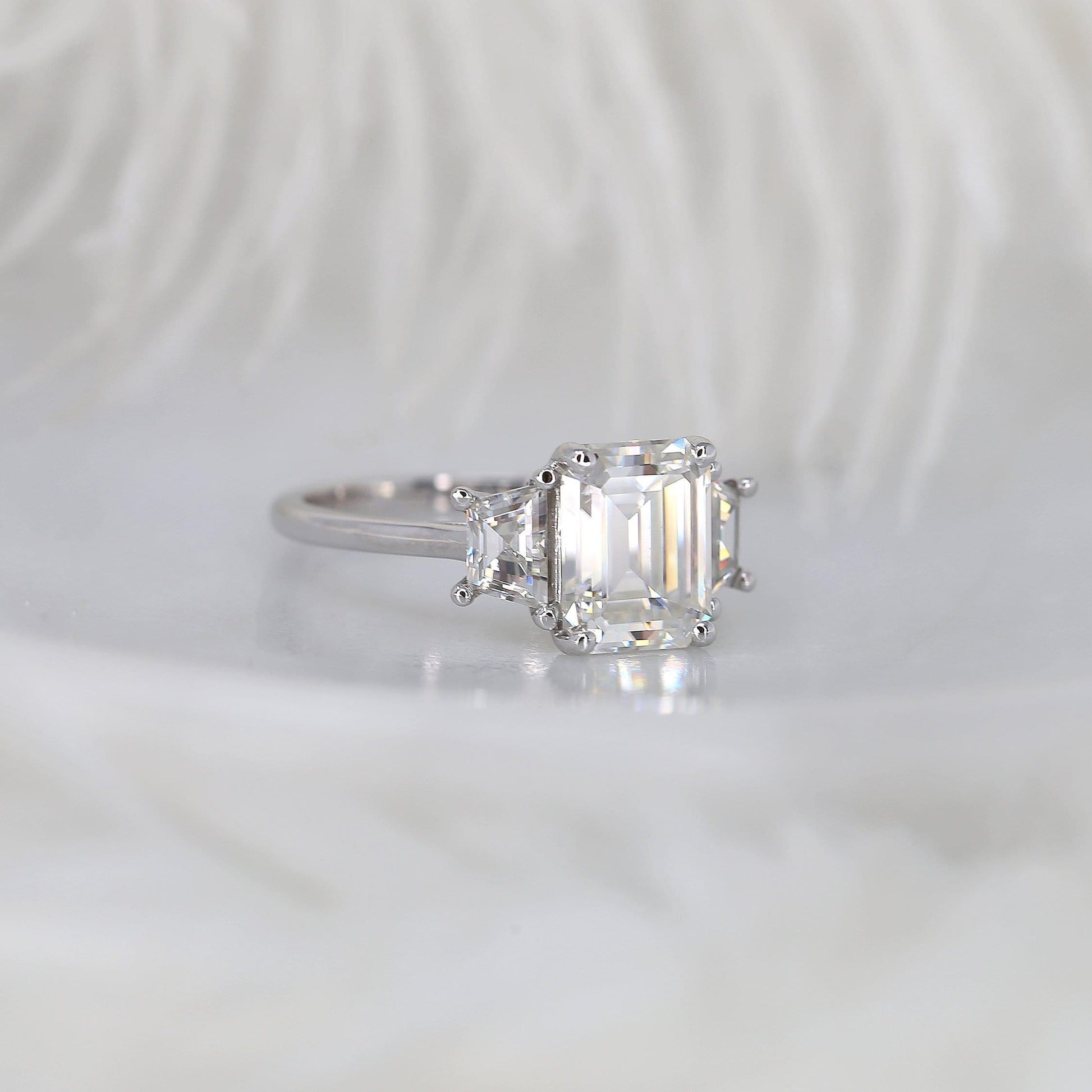 3.6 CT Emerald Three Stone Moissanite Engagement Ring
