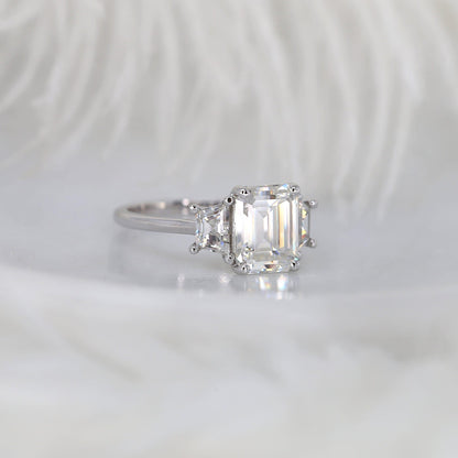3.6 CT Emerald Three Stone Moissanite Engagement Ring