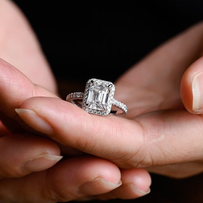2.0 CT Emerald Halo & Pave Moissanite Engagement Ring