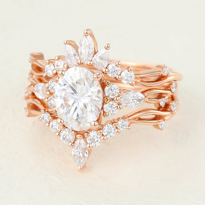 1.33 CT Oval Cluster Moissanite Bridal Set