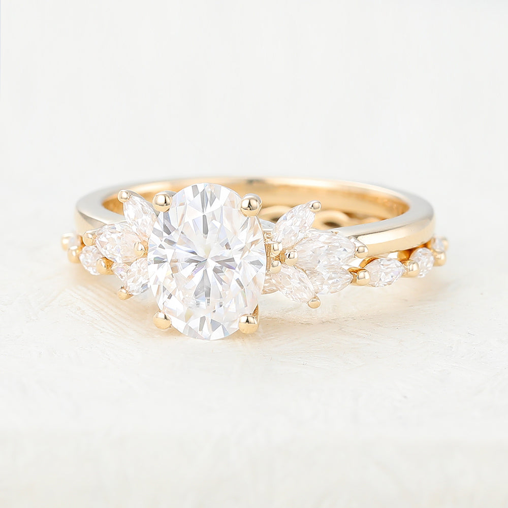 1.33 CT Oval Cluster Moissanite Bridal Set