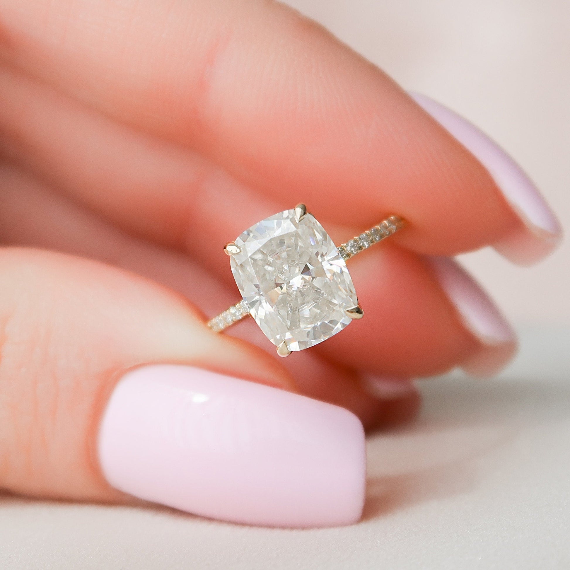 2 CT Elongated Cushion Hidden Halo & Pave Moissanite Engagement Ring