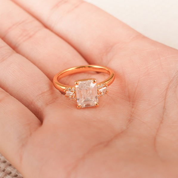 2.0 CT Emerald Cluster Moissanite Engagement Ring