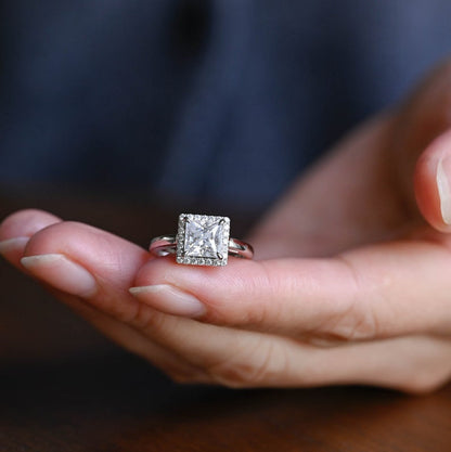 2.0 CT Princess Halo Moissanite Engagement Ring