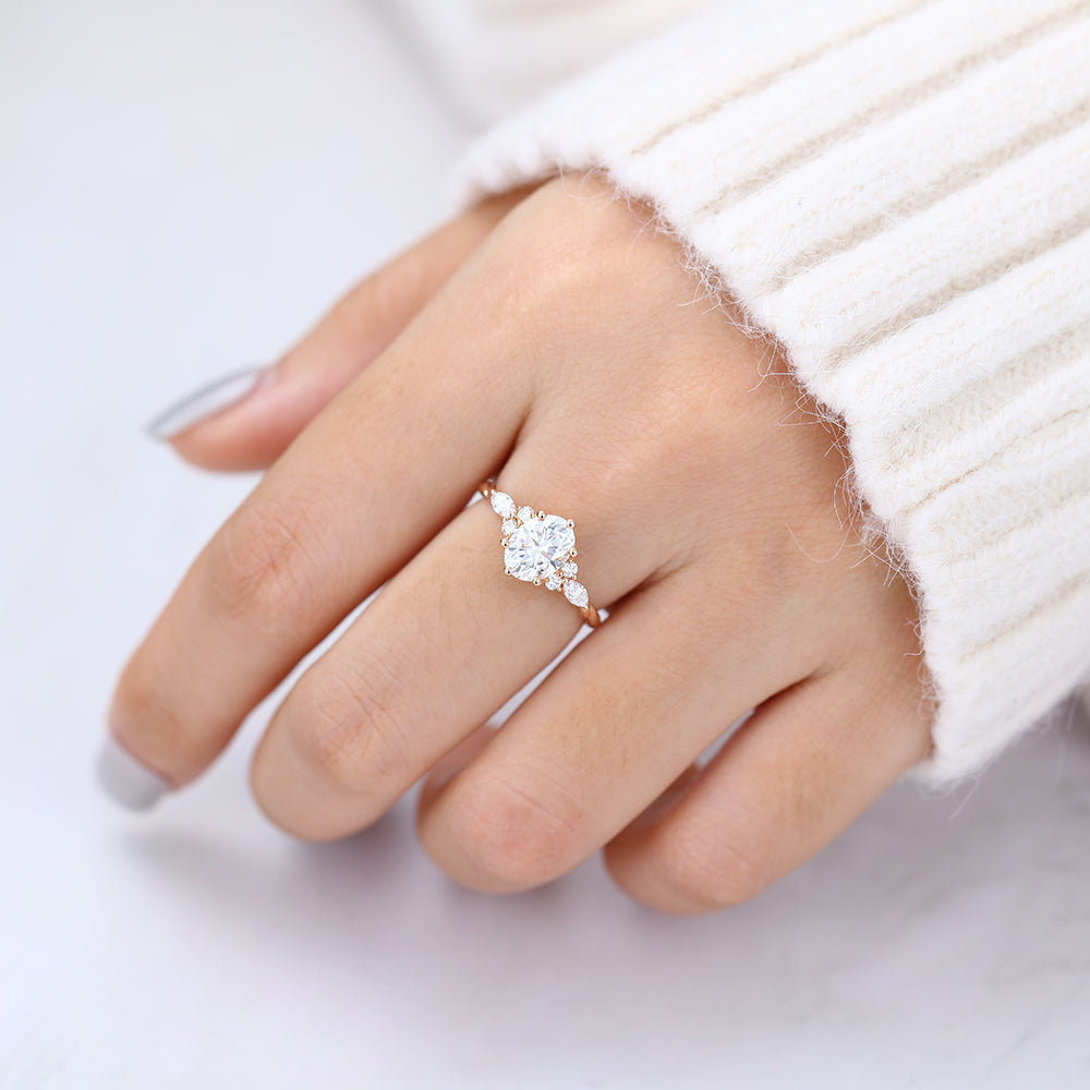 1.33 CT Oval Shaped Moissanite Engagement Ring In Cluster Design