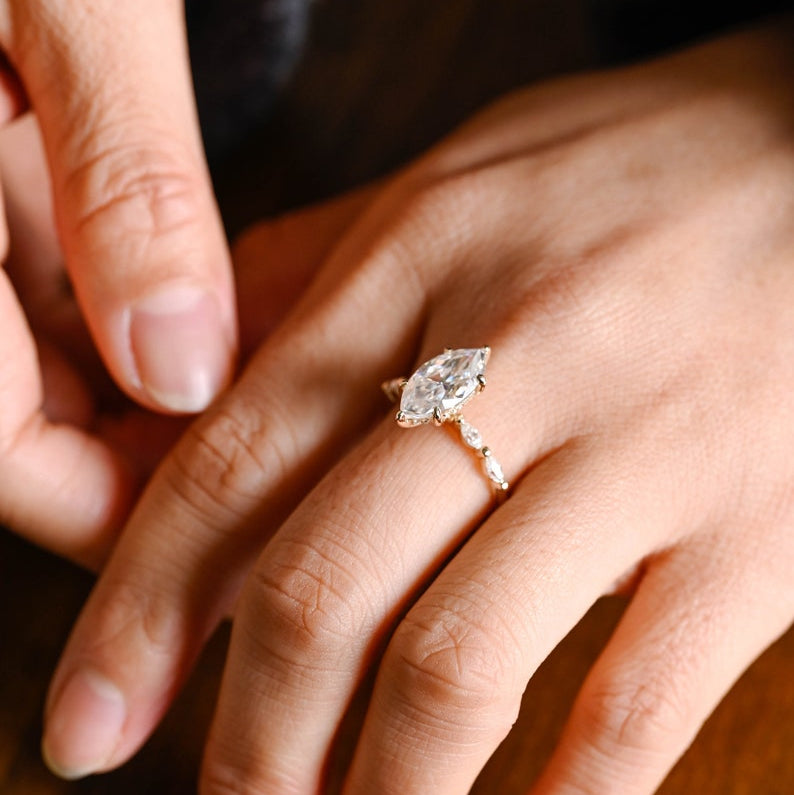 2.0 CT Marquise Pave Moissanite Engagement Ring