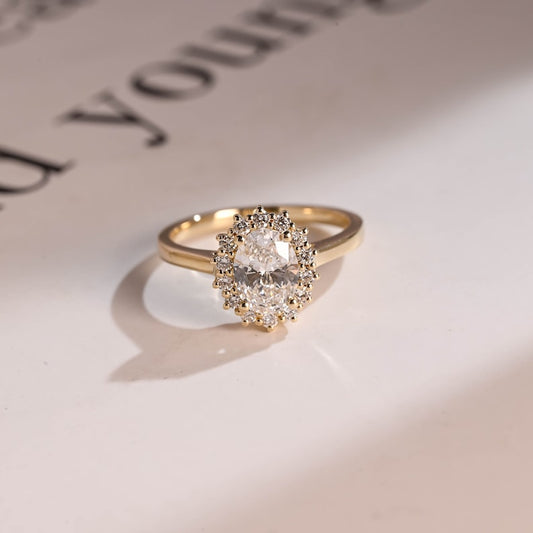 2.0 CT Oval Halo Moissanite Engagement Ring