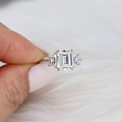 3.6 CT Emerald Three Stone Moissanite Engagement Ring