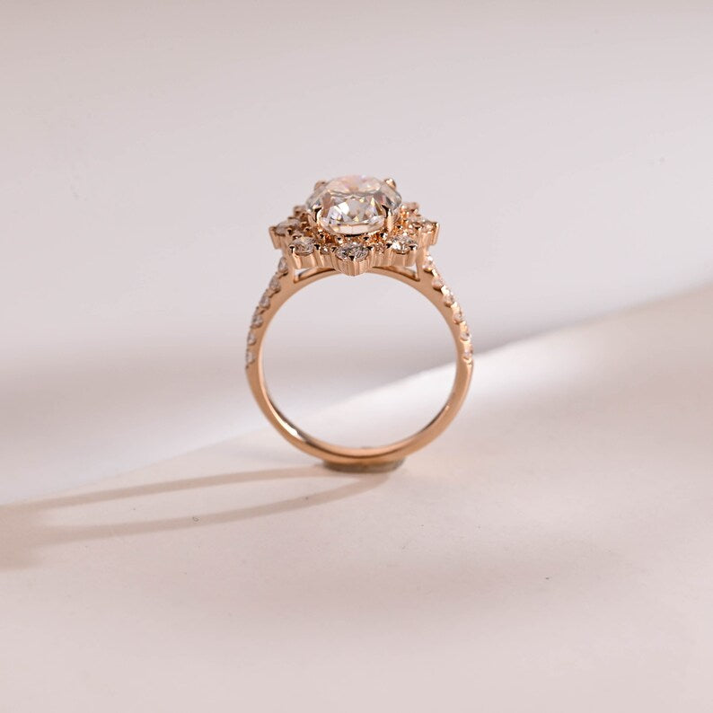 2.0 CT Oval Pave & Halo Moissanite Engagement Ring