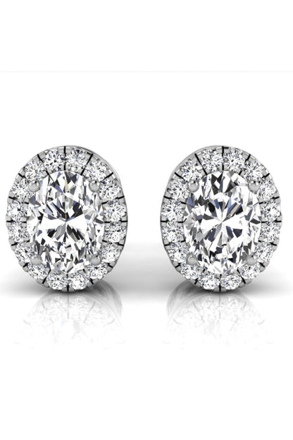 1.76 TCW Oval Cut Halo Stud Moissanite Earrings