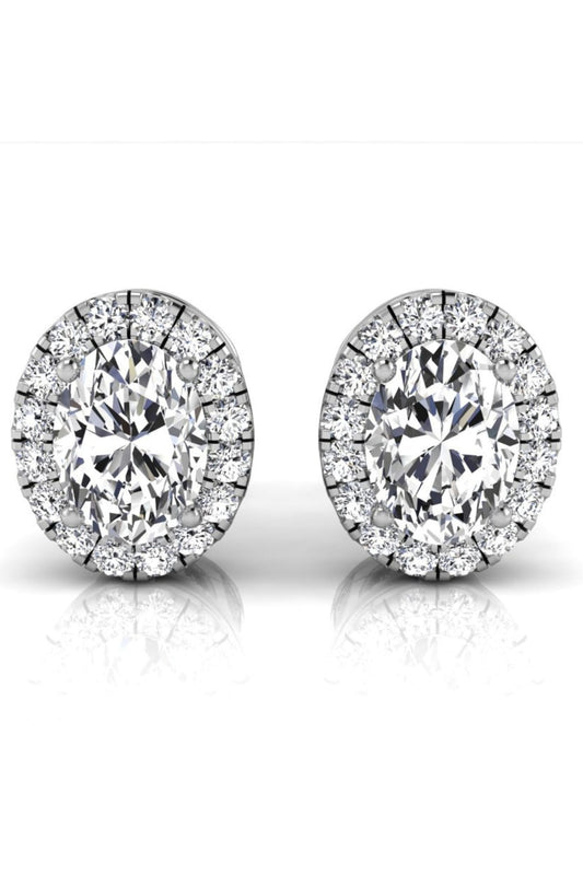 1.76 TCW Oval Cut Halo Stud Moissanite Earrings