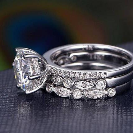 2 CT Round Pave Moissanite Bridal Set
