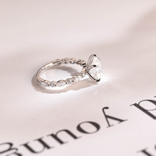 2.0 CT Pear Pave Moissanite Engagement Ring