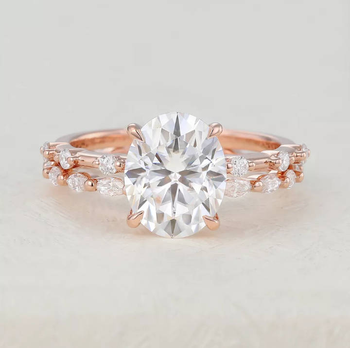 3 CT Oval Pave Moissanite Bridal Set