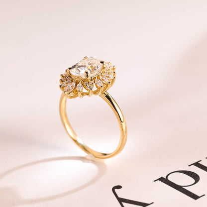 2.0 CT Oval Halo Moissanite Engagement Ring
