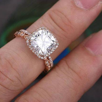 1 CT Cushion Halo & Pave Moissanite Bridal Set