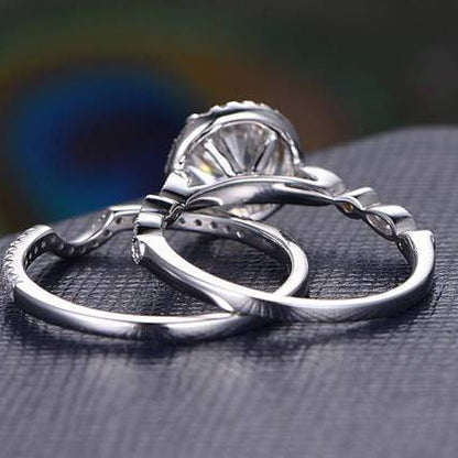 1.5 CT Round Vintage Halo Moissanite Bridal Set