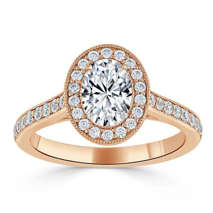 1.0 CT Oval Cut Halo Pave Moissanite Engagement Ring 7