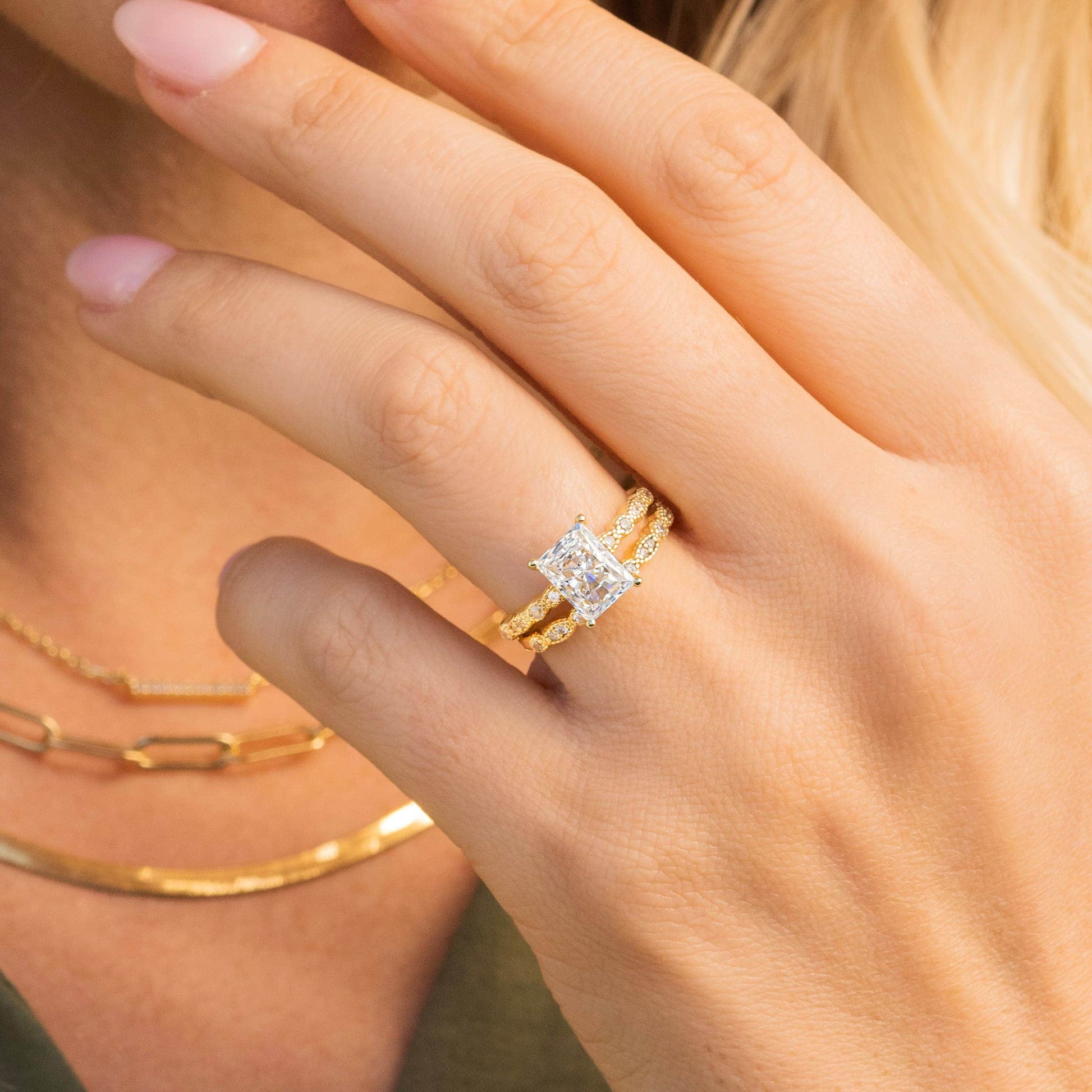 1.5 CT Radiant Pave Moissanite Engagement Ring