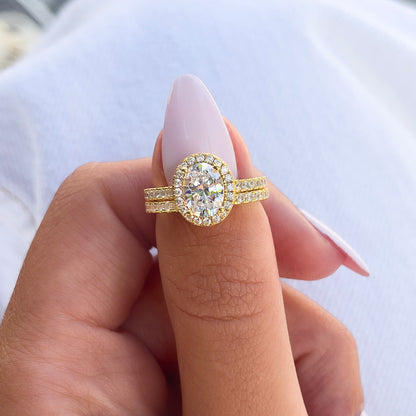 1.5 CT Oval Halo & Pave Moissanite Engagement Ring