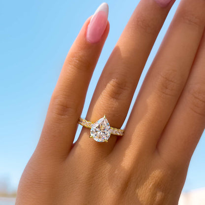 0.75 CT Pear Pave Moissanite Engagement Ring