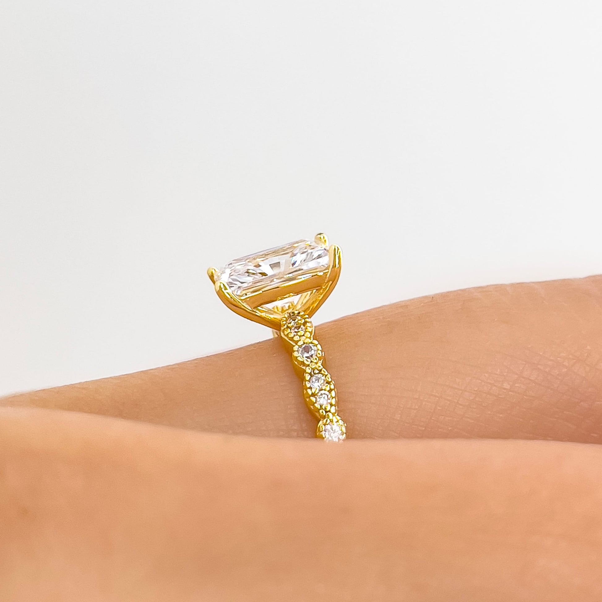 1.5 CT Radiant Pave Moissanite Engagement Ring