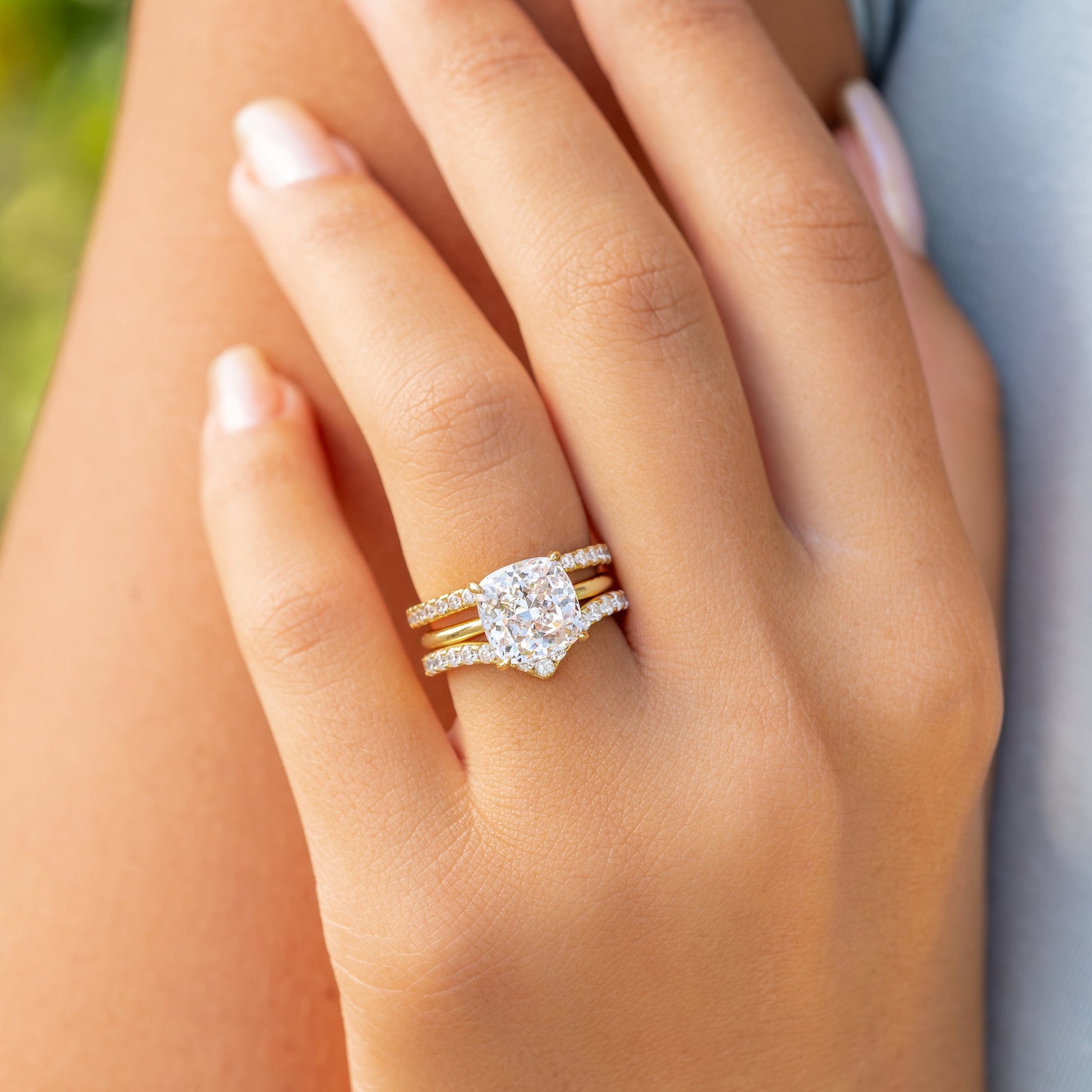3.5 CT Cushion Hidden Halo Moissanite Engagement Ring
