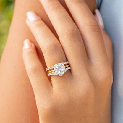 3.5 CT Cushion Hidden Halo Moissanite Engagement Ring