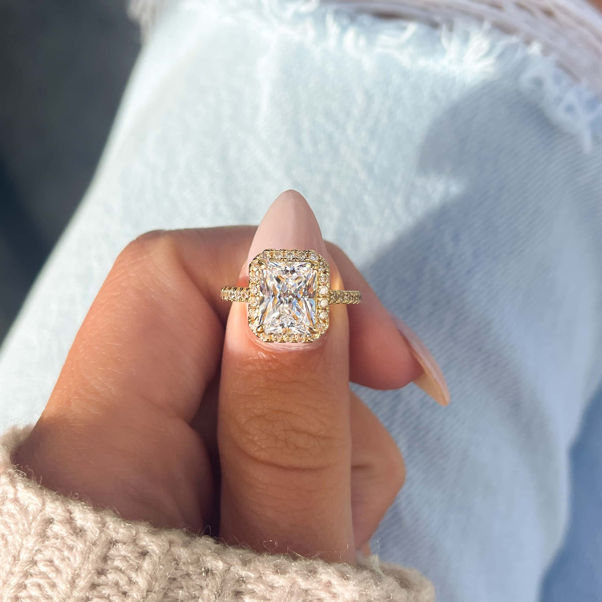 1.5 CT Radiant Halo & Pave Moissanite Engagement Ring