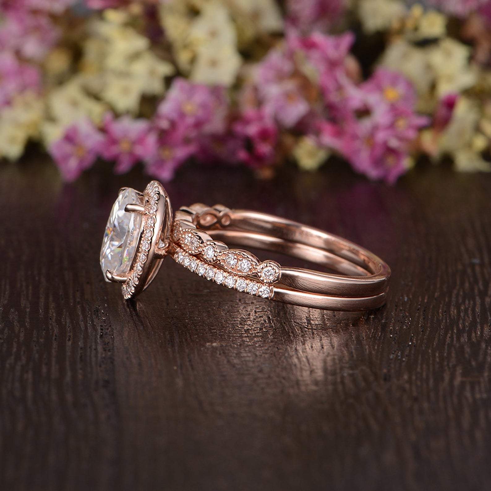 1.5 CT Oval Halo & Pave Moissanite Bridal Set