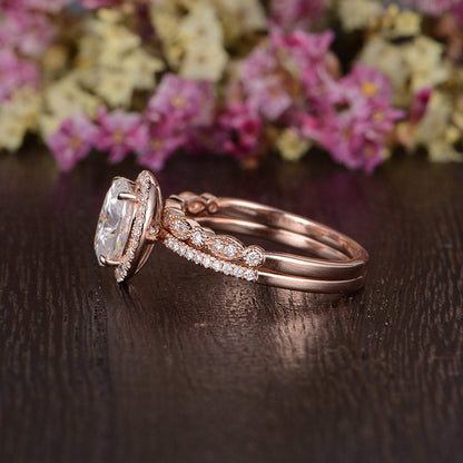 1.5 CT Oval Halo & Pave Moissanite Bridal Set