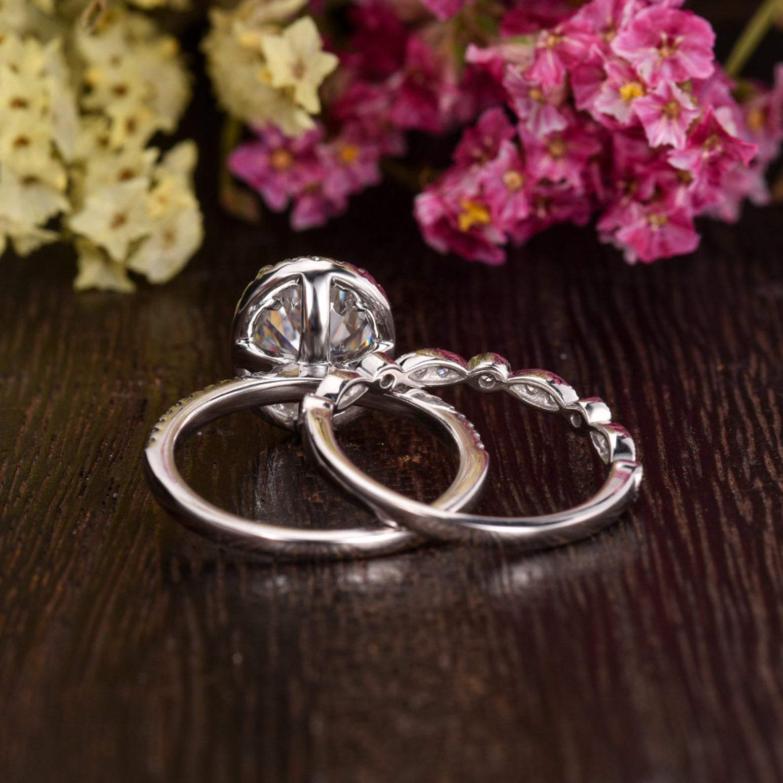 1.5 CT Oval Halo & Pave Moissanite Bridal Set