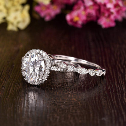 1.5 CT Oval Halo & Pave Moissanite Bridal Set