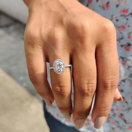 1 CT Oval Halo & Pave Moissanite Engagement Ring