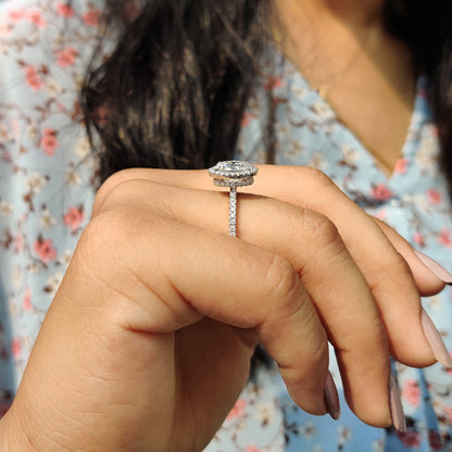 1 CT Oval Halo & Pave Moissanite Engagement Ring