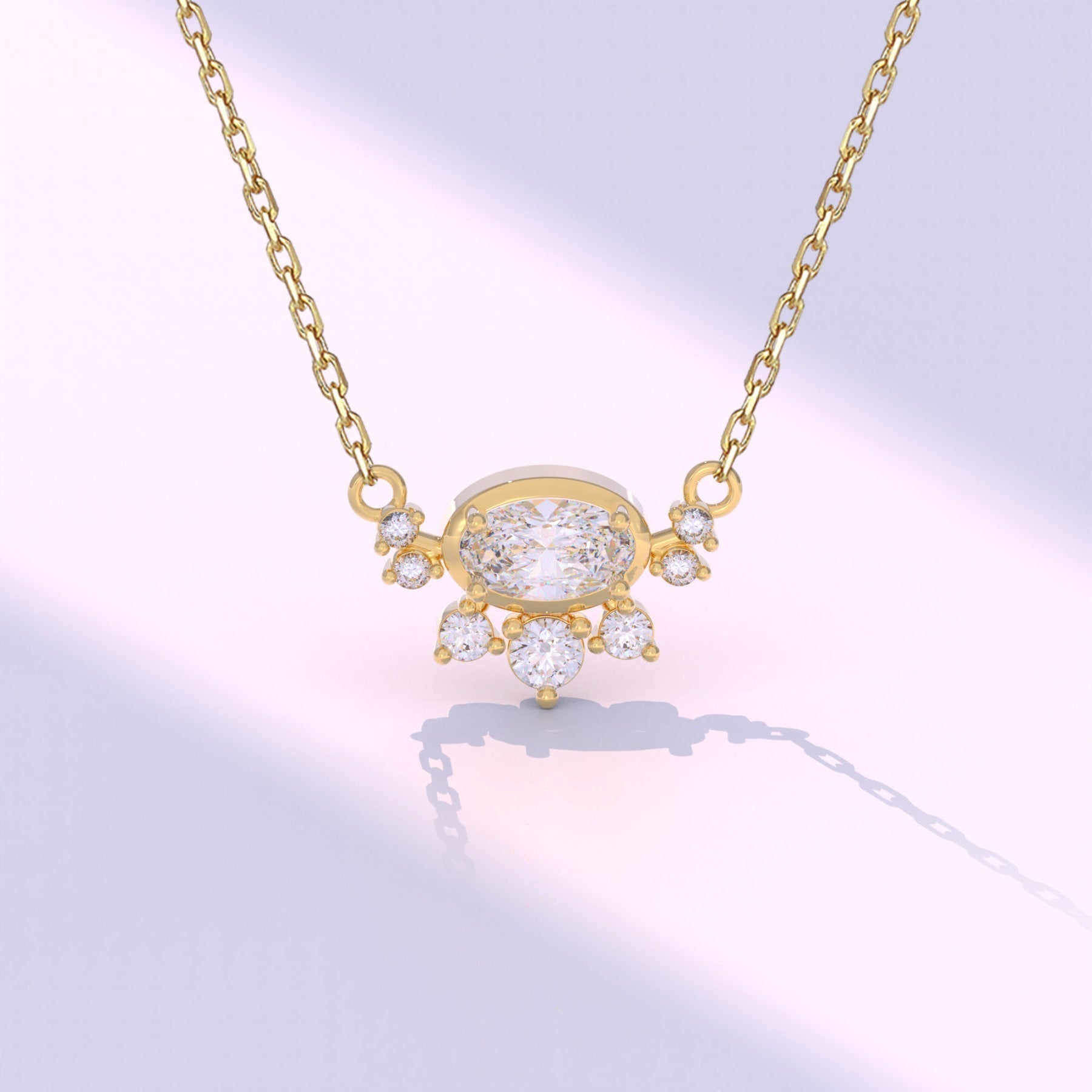 1 CT Oval Shaped Moissanite Necklace In Cluster Design