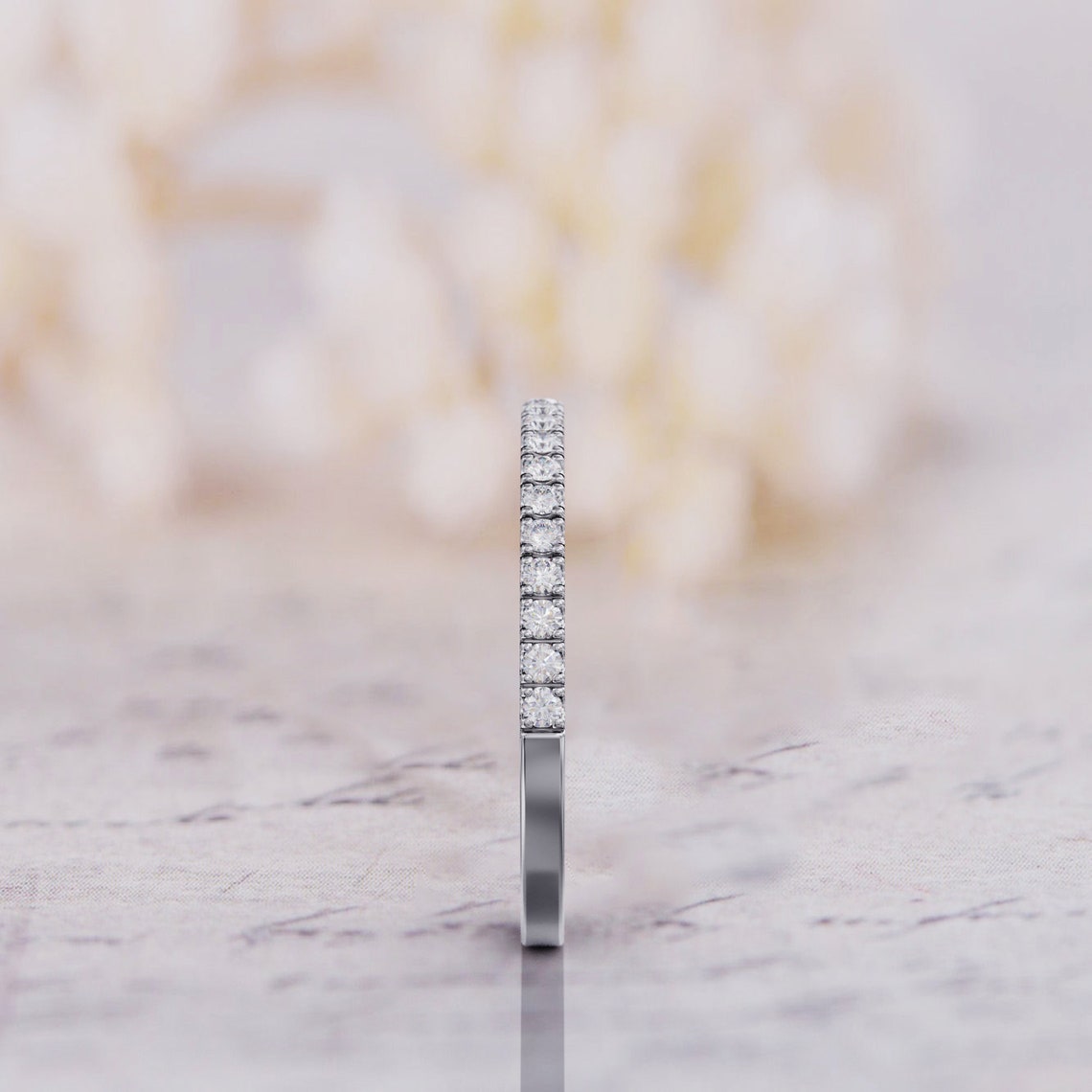 0.40 TCW Round Moissanite Half Eternity Wedding Band - farrellouise