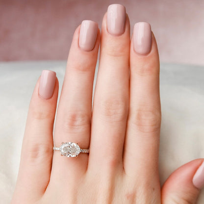 2.5 CT East West Oval Hidden Halo & Pave Moissanite Engagement Ring